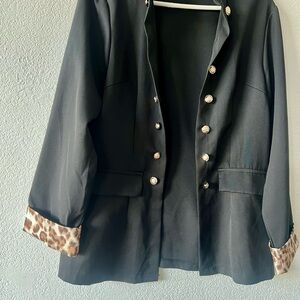 Elegant Black Jacket with Leopard Accents